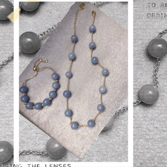 A set of Angelite Anhydrite Genuine Necklace and Bracelet - Picture 2 of 5